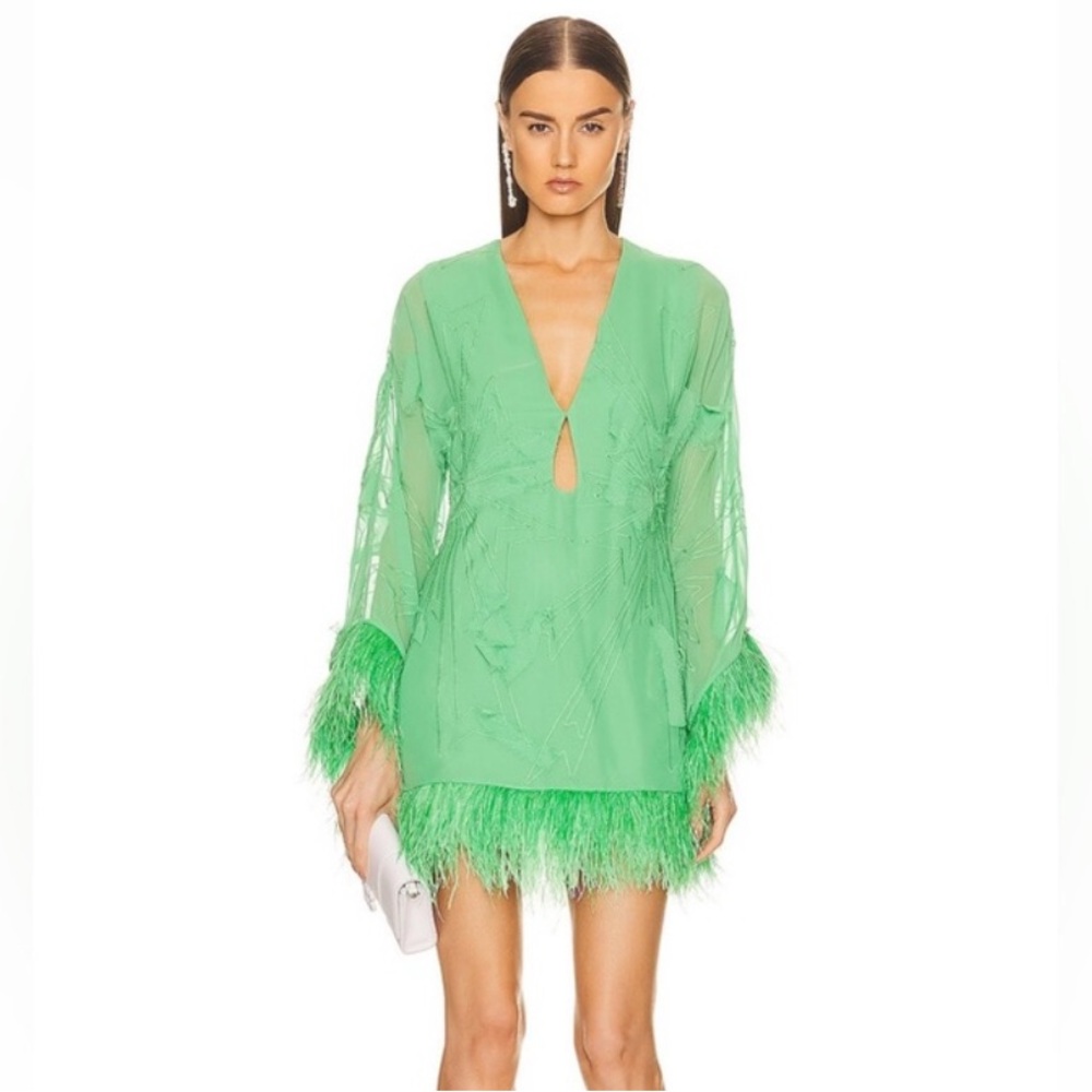 Alexis Green Feathered Mini Dress